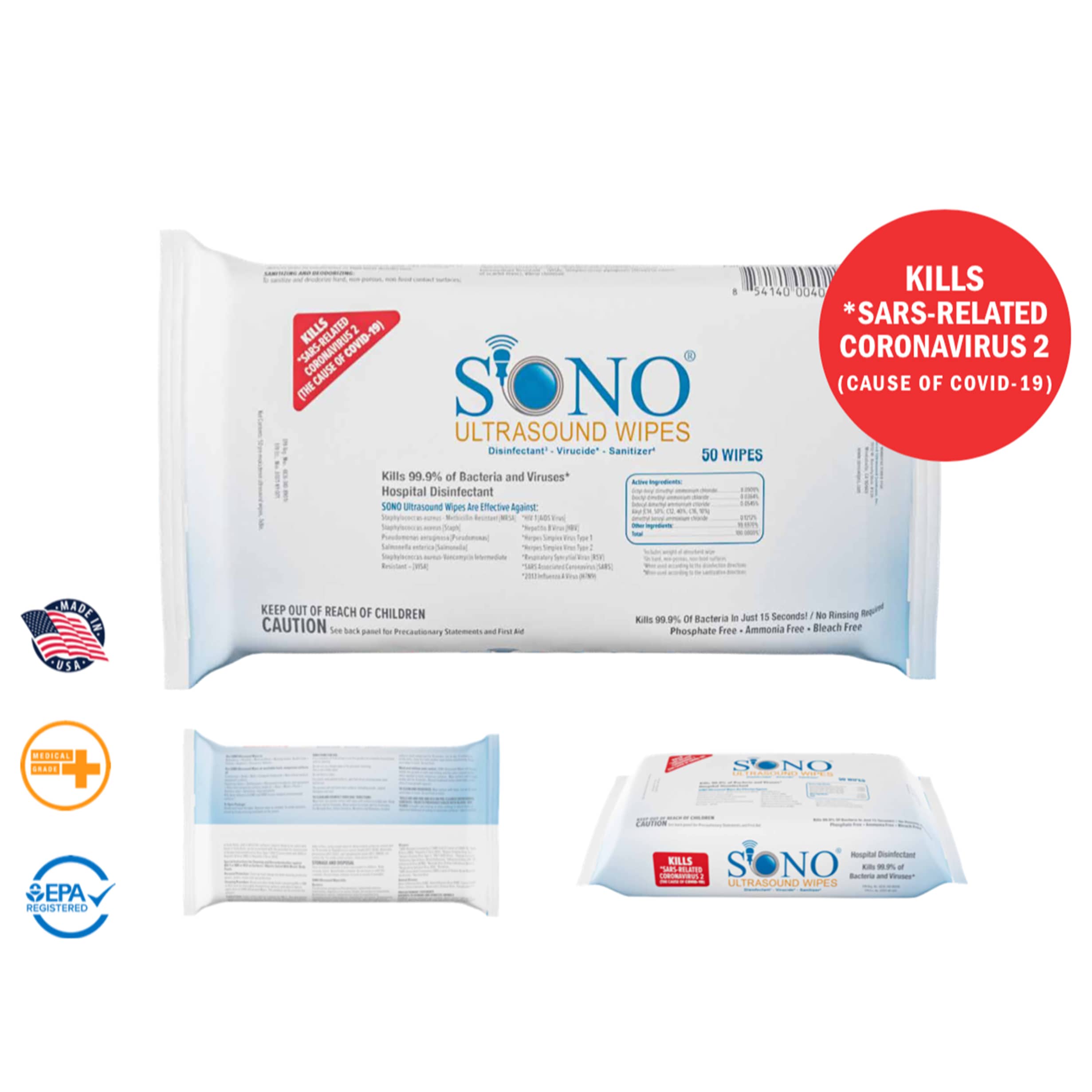 Sono Healthcare 50 Count Ultrasound Wipes