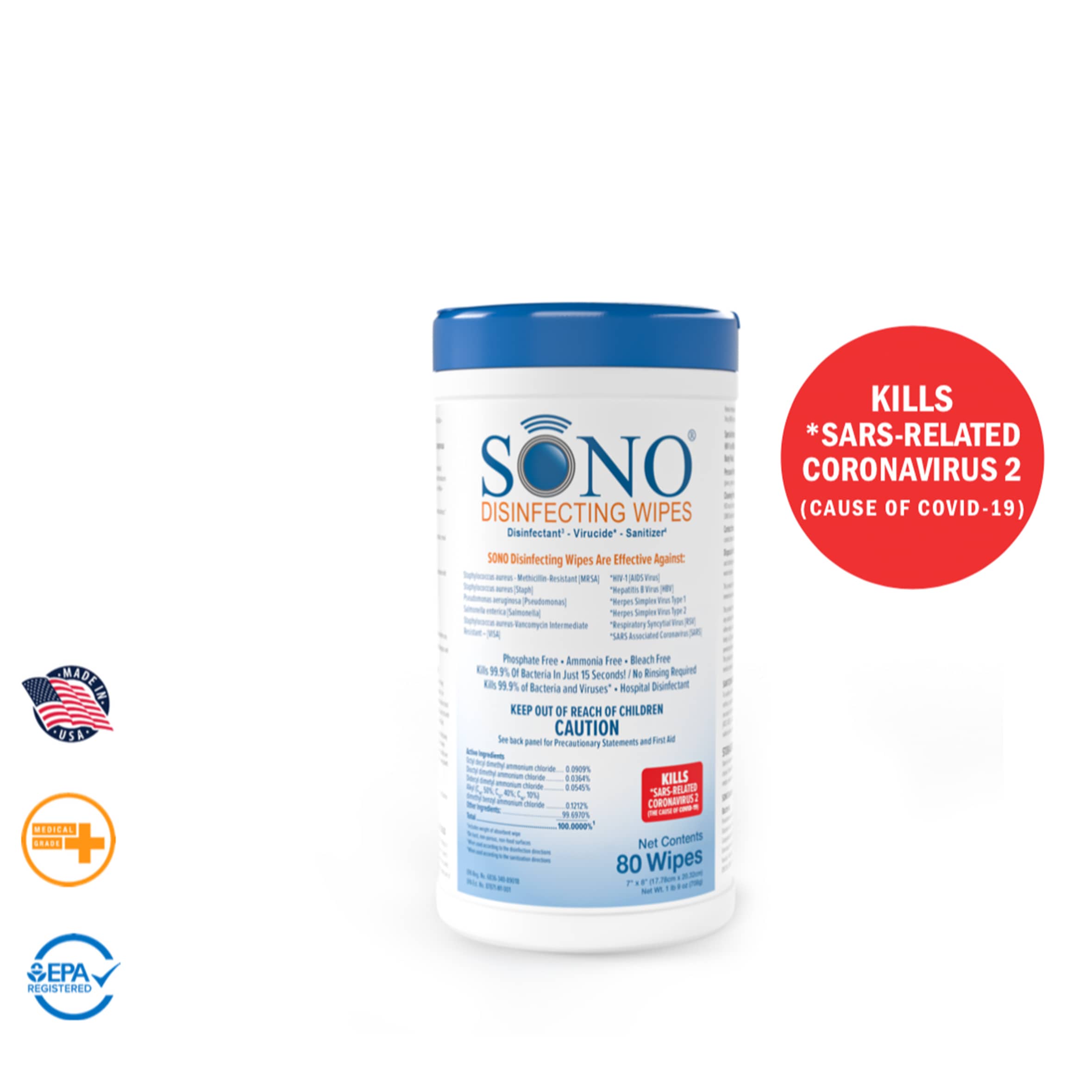 Sono Healthcare 80 Count Canister Disinfecting Wipes