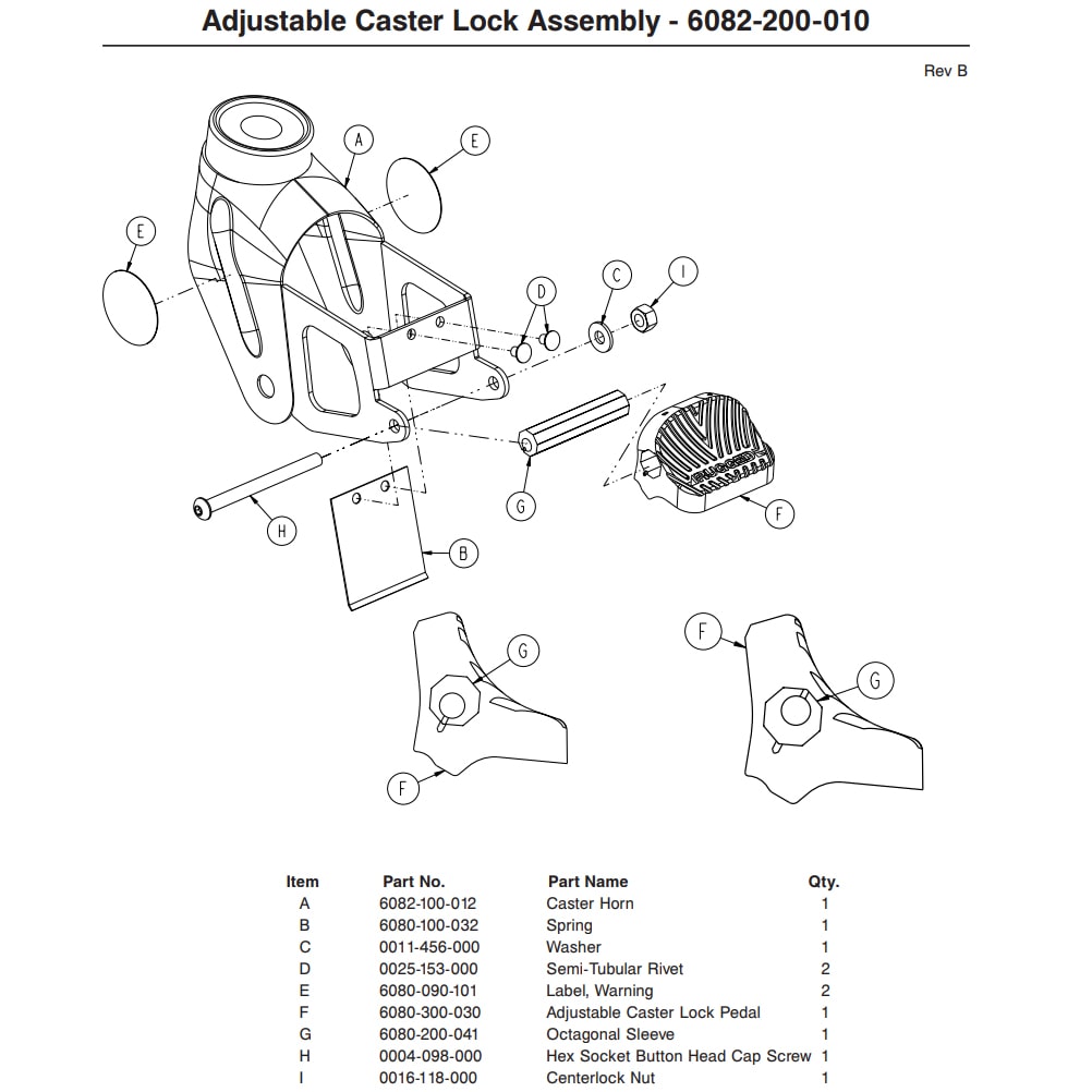 Stryker Adjustable Caster Lock Assembly diagram