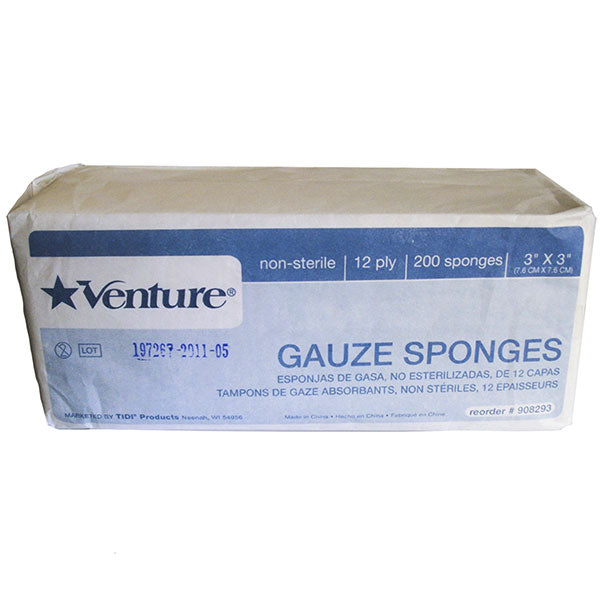 TIDI Venture Gauze Sponges - 3" x 3" - 12-Ply