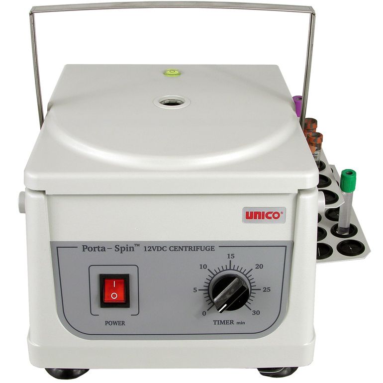 Unico PowerSpin Porta-Spin Portable Centrifuge with Tube Holdster Rack and handle up