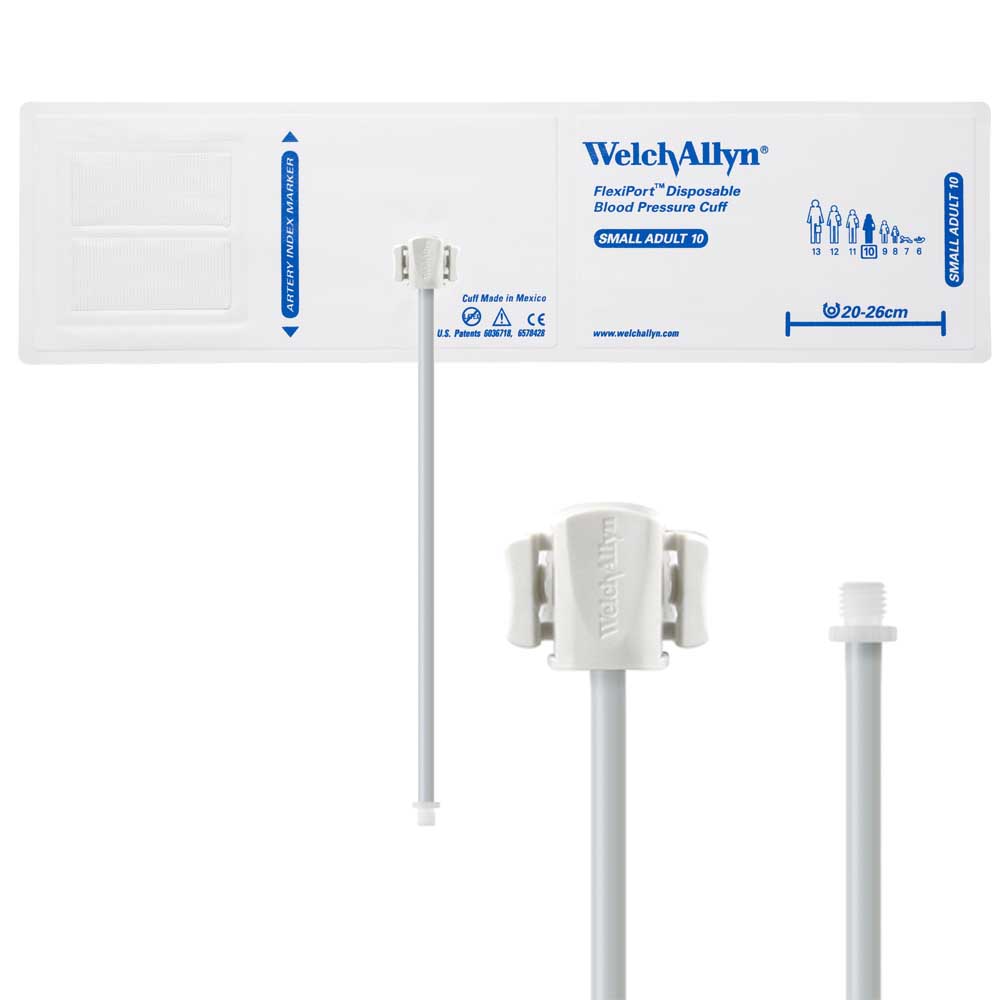 Welch Allyn FlexiPort Vinyl Disposable Blood Pressure Cuff with Screw Connector - Size-10 Small Adult